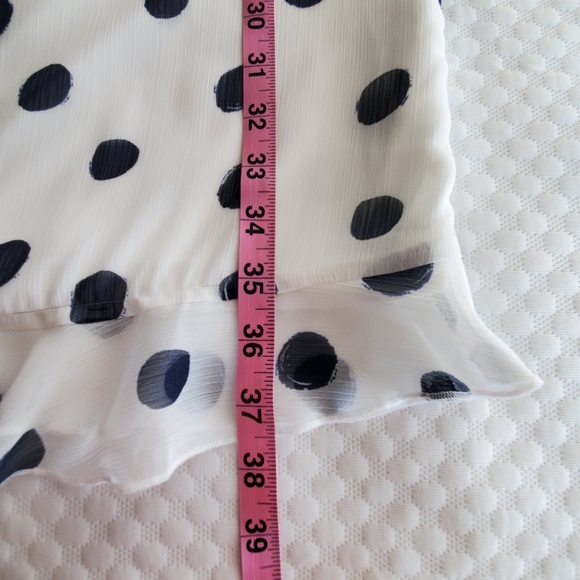 Karl Lagerfeld Paris Dress Womens‎ 10 Sheath Ivory Navy Polka Dot Lace Ruffle - Picture 15 of 16